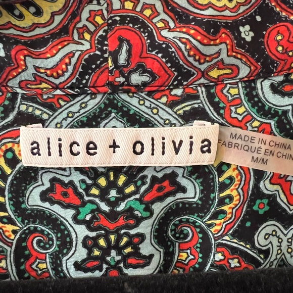 Alice + Olivia Red, Green, and Black Patterned Blouse - Picture 4 of 5